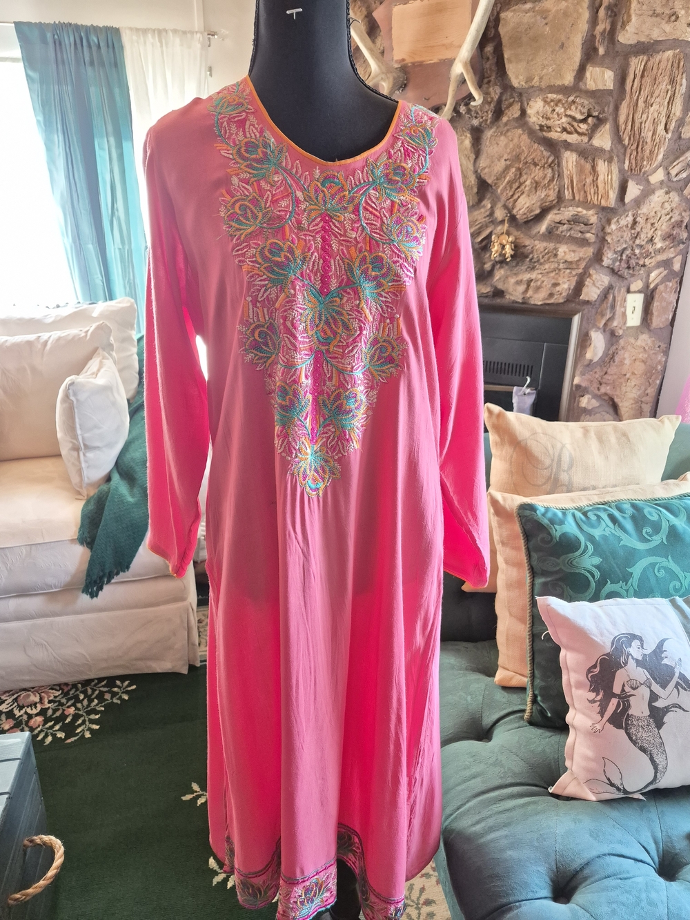 Women's Pink Embroidered Tunic Top